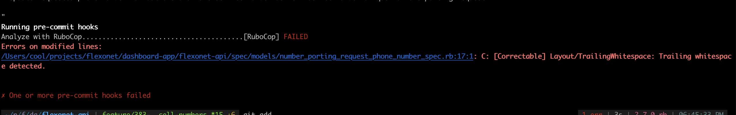 Overcommit posts RuboCop errors for code with issues