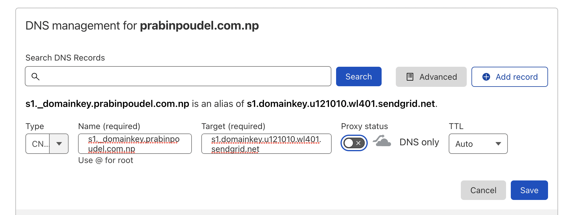 Adding CNAME Records from SendGrid to Cloudflare